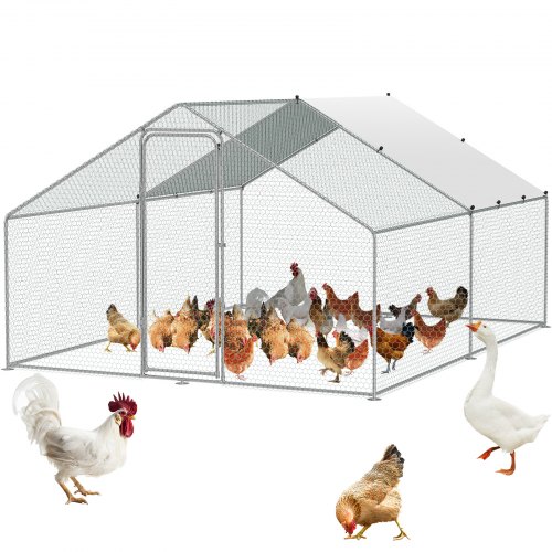 VEVOR Gallinero grande de metal, 3 x 3,9 x 2 m, corral para gallineros con acceso para patio, con cubierta, gallinero con techo en forma de aguja y cerradura de seguridad para exteriores y patios, granjas, jaulas para patos, conejos y aves de corral.