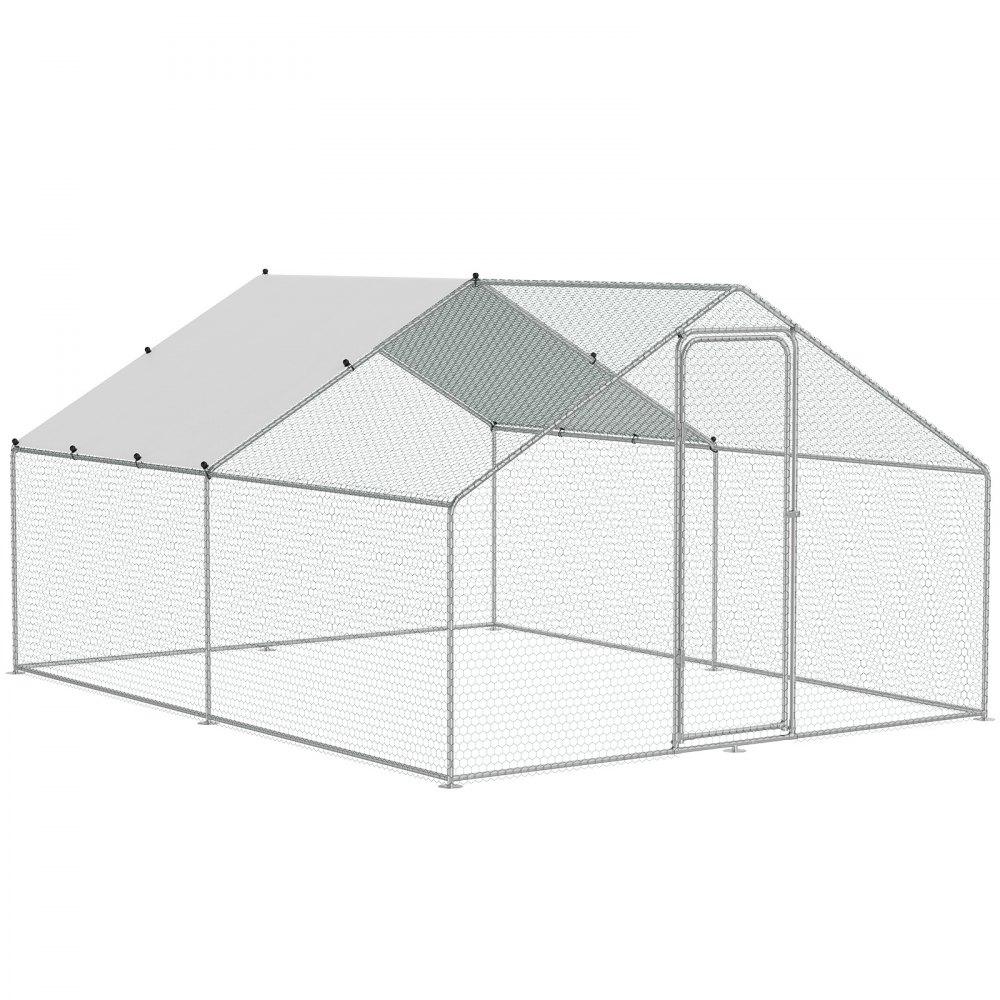 VEVOR Gallinero grande de metal, 3 x 3,9 x 2 m, corral para gallineros con acceso para patio, con cubierta, gallinero con techo en forma de aguja y cerradura de seguridad para exteriores y patios, granjas, jaulas para patos, conejos y aves de corral.