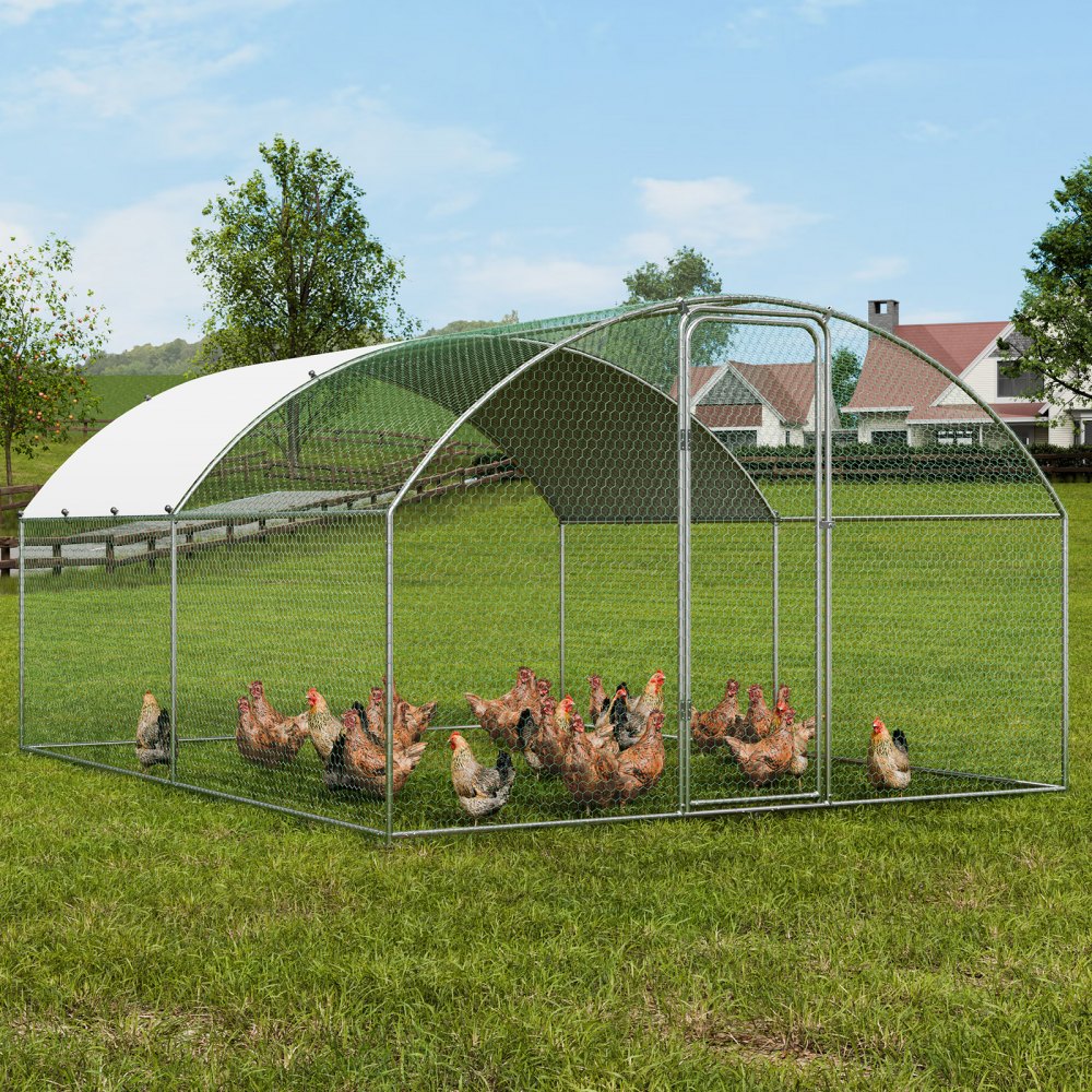 VEVOR Gallinero grande de metal, 9.8 x 12.9 x 6.5 pies, gallinero para patio con cubierta impermeable, gallinero con techo Doom con cerradura de seguridad para exteriores y patio trasero, granja, jaula para patos y conejos