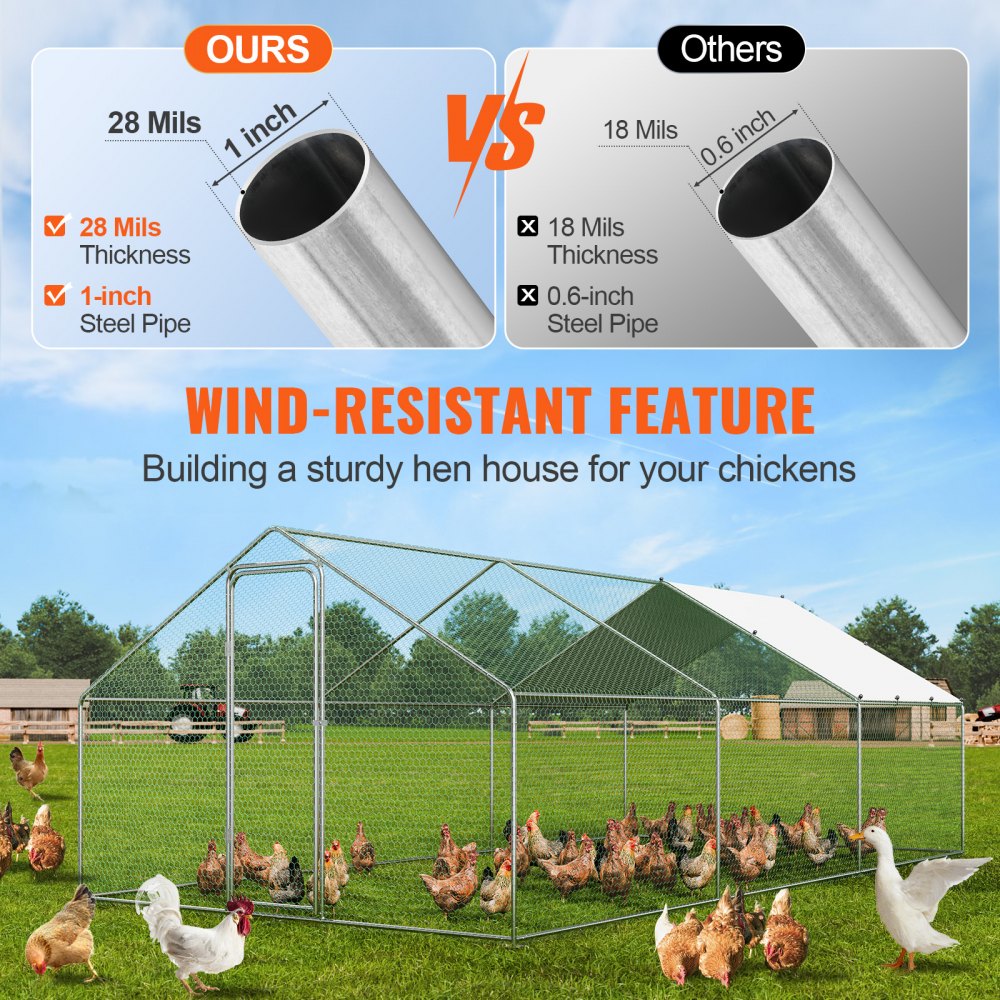 VEVOR Gallinero grande de metal, 3 x 5 x 1 m, corral para gallineros con acceso para patio, con cubierta, gallinero con techo en forma de aguja y cerradura de seguridad para exteriores y patios, granjas, jaulas para patos, conejos y aves de corral.