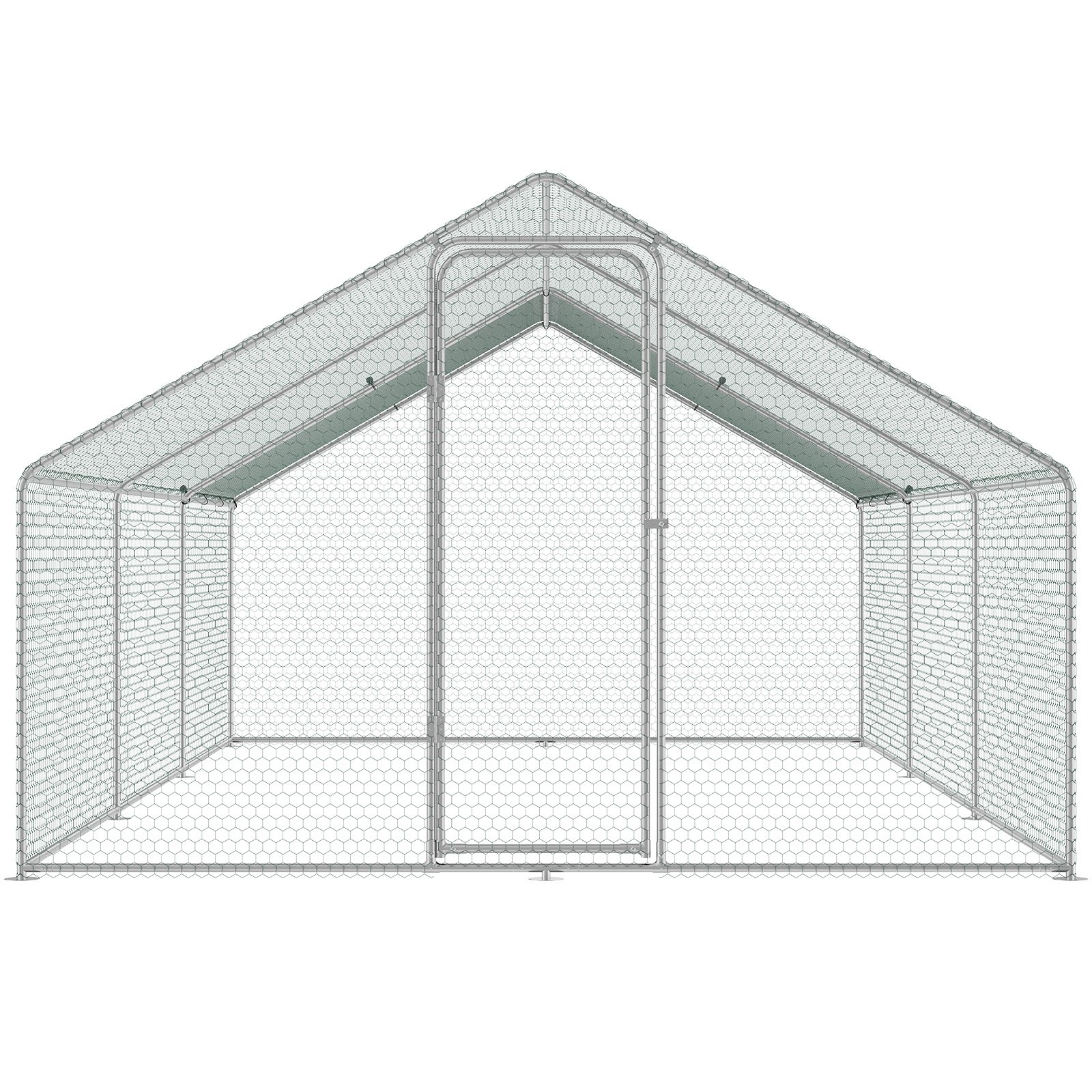 VEVOR Gallinero grande de metal, 3 x 5 x 1 m, corral para gallineros con acceso para patio, con cubierta, gallinero con techo en forma de aguja y cerradura de seguridad para exteriores y patios, granjas, jaulas para patos, conejos y aves de corral.