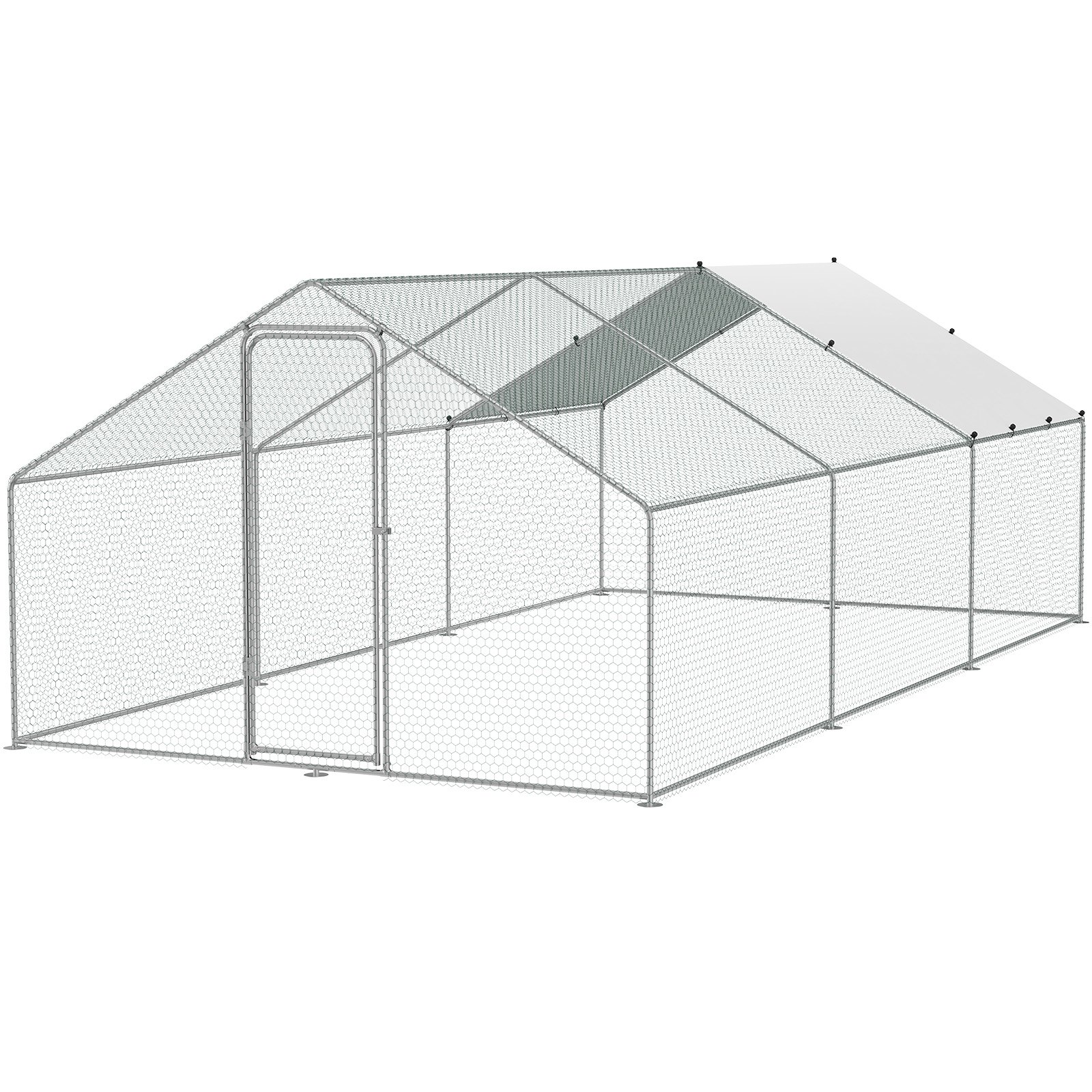 VEVOR Gallinero grande de metal, 3 x 5 x 1 m, corral para gallineros con acceso para patio, con cubierta, gallinero con techo en forma de aguja y cerradura de seguridad para exteriores y patios, granjas, jaulas para patos, conejos y aves de corral.