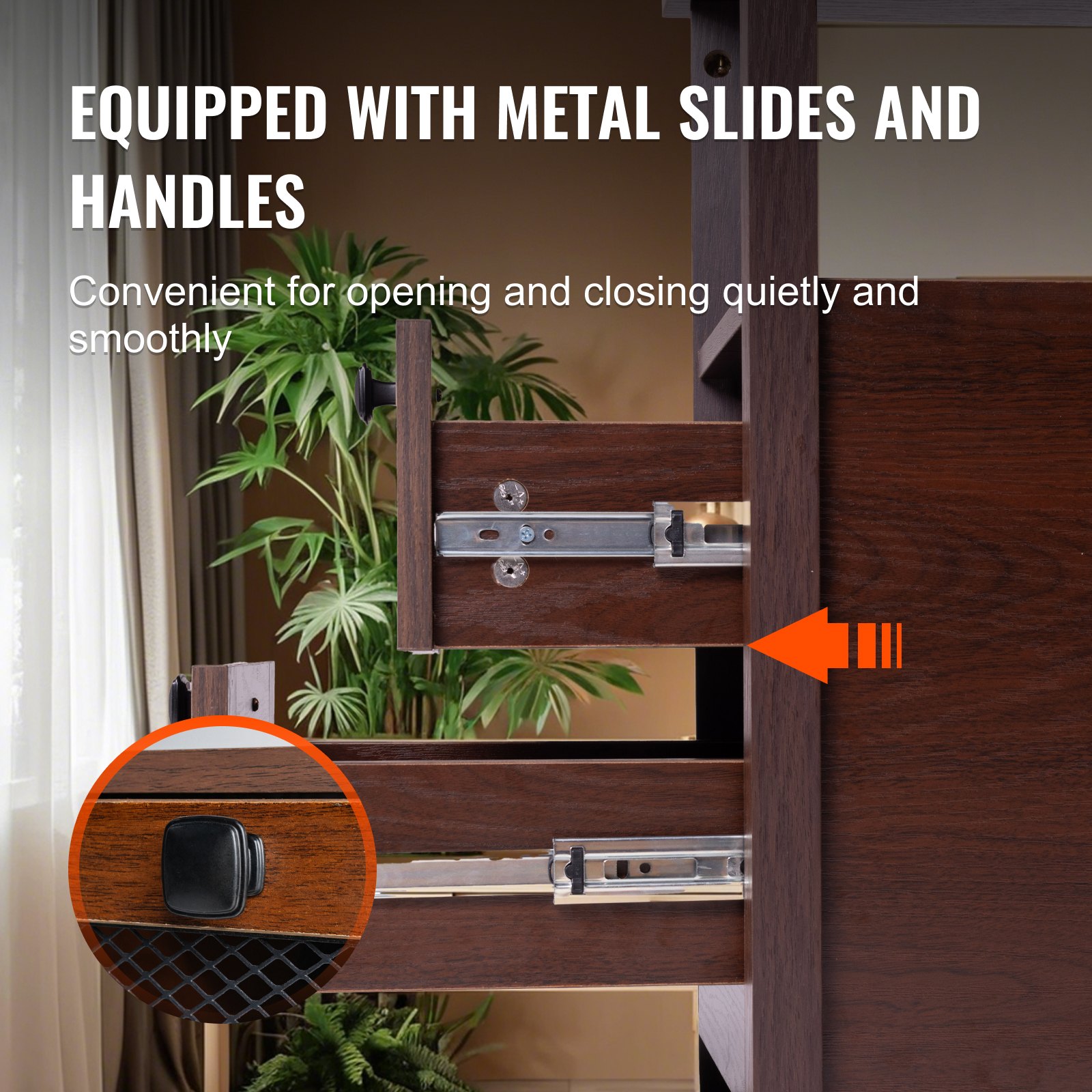 Mesa auxiliar estilo granja VEVOR, mesita de noche con estación de carga, mesa auxiliar de 4 niveles con armario de almacenamiento y 2 cajones, mesa auxiliar con puertos USB y enchufes, ideal para salón y dormitorio, color marrón