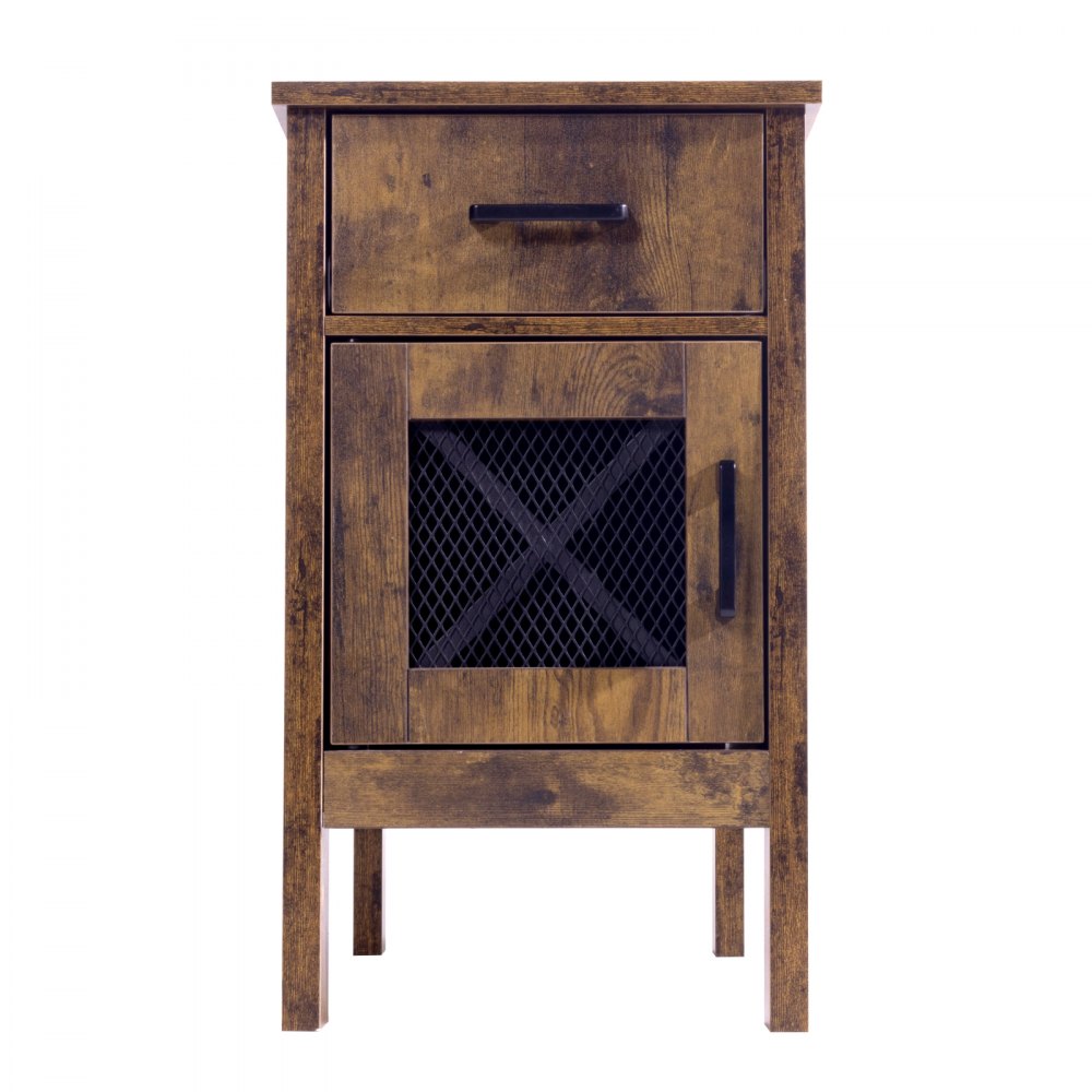 Mesita de noche estilo granja con puertos USB y tomas de corriente, 3 niveles de almacenamiento