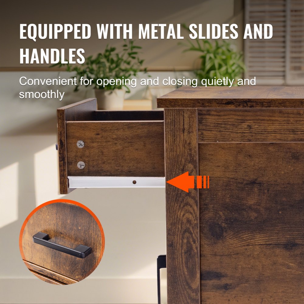 Mesa auxiliar estilo granja VEVOR, mesita de noche con estación de carga, mesa auxiliar de 3 niveles con armario de almacenamiento y 1 cajón, mesa auxiliar con puertos USB y enchufes, ideal para sala de estar y dormitorio, madera noble.