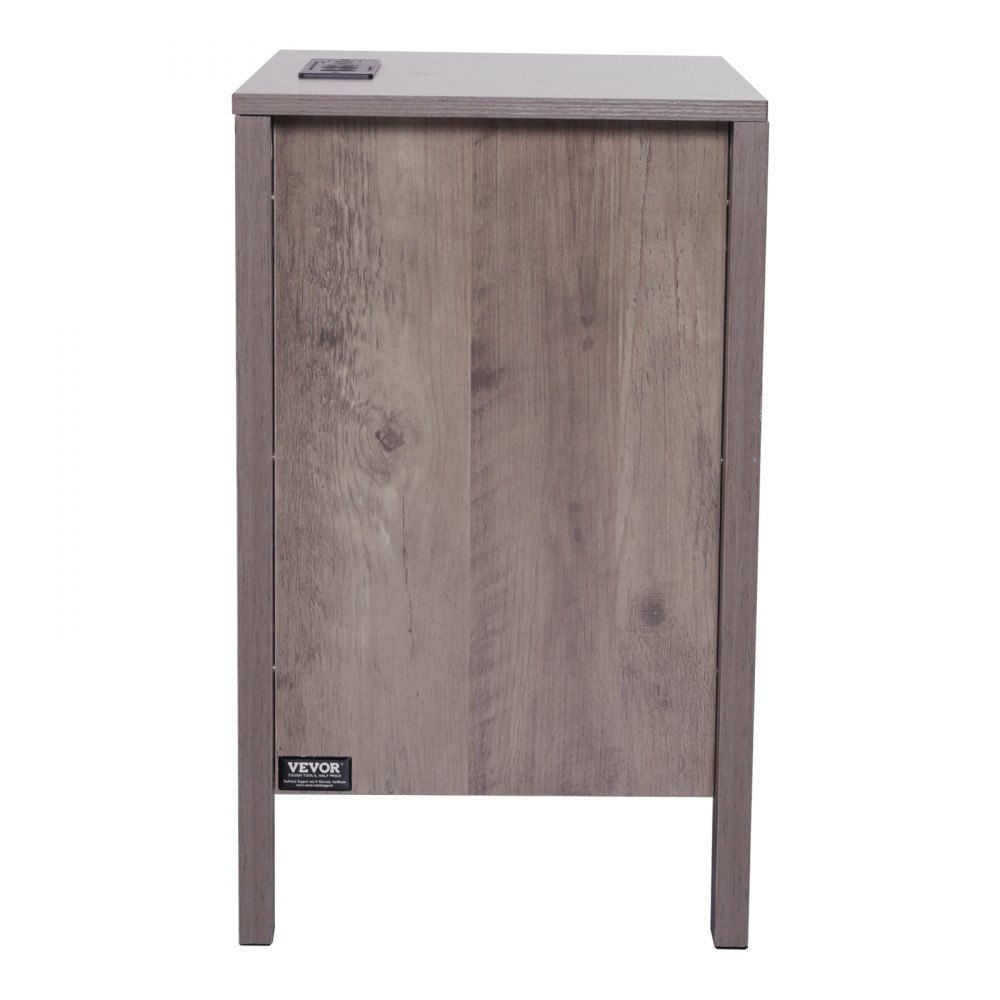 Mesa auxiliar estilo granja, mesita de noche cuadrada con USB y tomas de corriente, juego de 2 unidades, color gris
