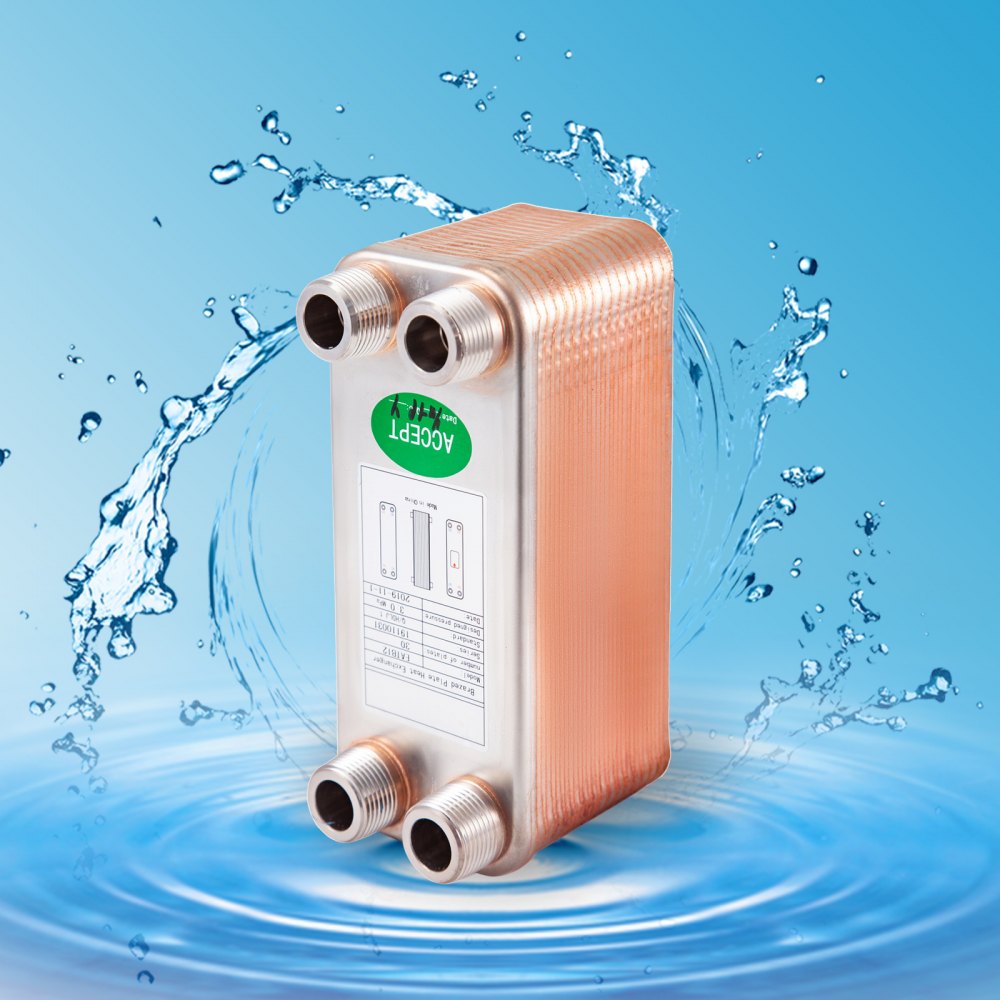 Intercambiador de calor VEVOR de 3" x 7,5", 30 placas, 316L, MPT de 3/4", B12-30, enfriador de mosto para calefacción hidrónica
