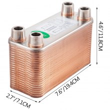 Intercambiador de calor VEVOR 3 "x 7.5" 40 placas Intercambiador de calor de placa soldada 316L 3/4 "MPT Intercambiador de calor B3-12A Enfriador de mosto de cerveza para calefacción hidrónica