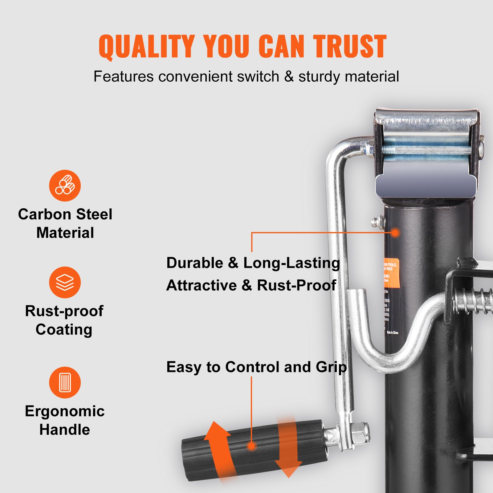 Gato de remolque VEVOR, montaje fijo de gato de lengüeta de remolque, capacidad de peso de 2500 lb, soporte de gato de remolque con asa para levantar remolque de caravana, remolque de caballos, remolque utilitario, remolque de yate