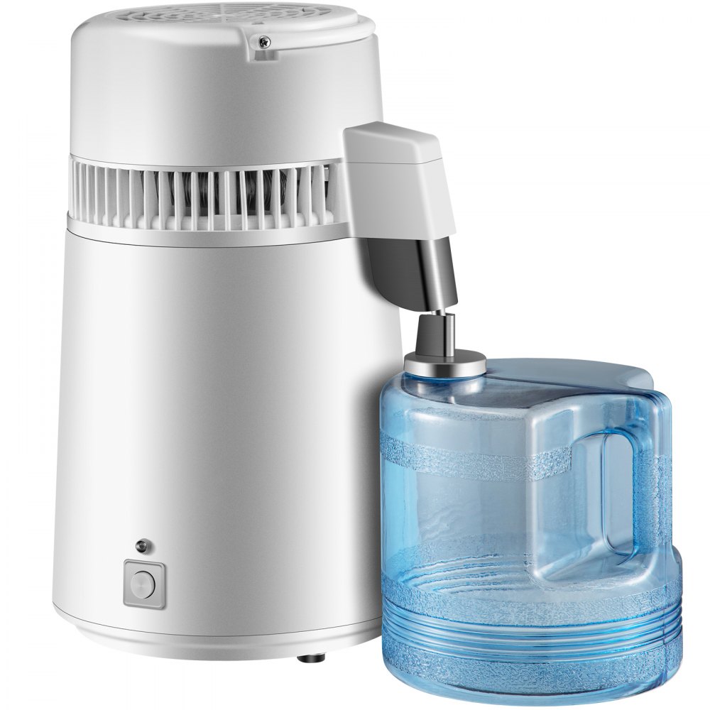 Destilador de agua pura VEVOR de 750 W, filtro purificador totalmente mejorado con asa, 4 L (1,1 galones), recipiente sin BPA, perfecto para uso doméstico, color blanco