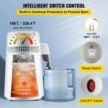 VEVOR 4 L Destilador de Agua 750 W de Acero Inoxidable con Contenedor de Agua