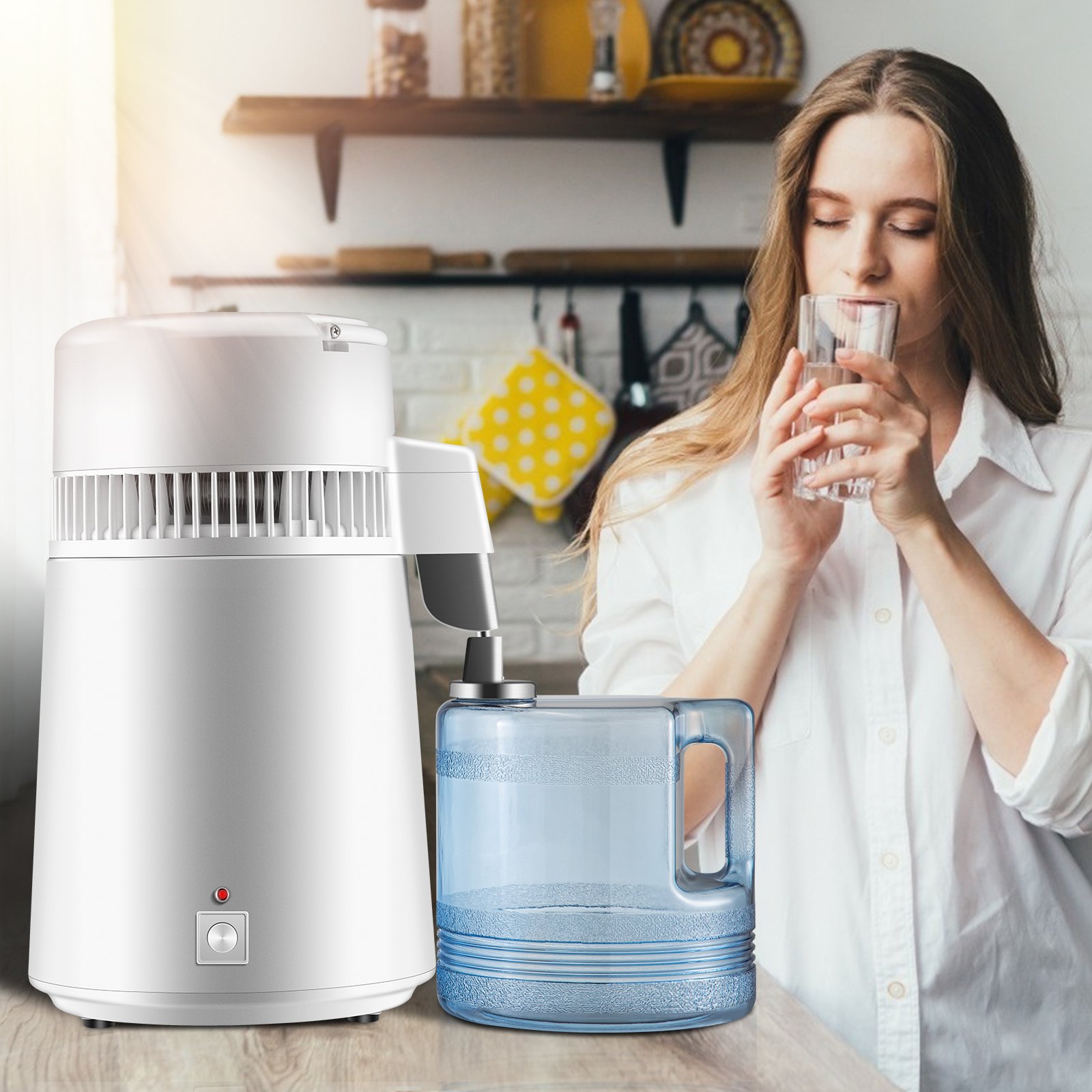 Destilador de agua pura VEVOR de 750 W, filtro purificador totalmente mejorado con asa, 4 L (1,1 galones), recipiente sin BPA, perfecto para uso doméstico, color blanco