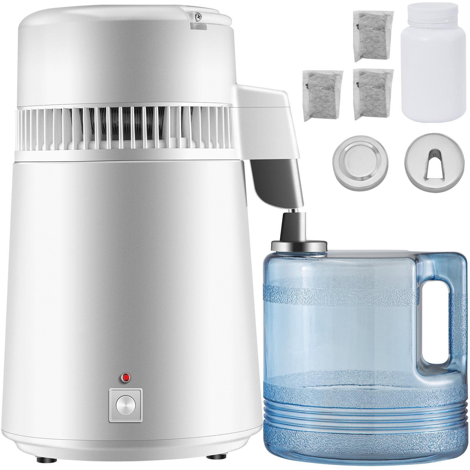 Destilador de agua pura VEVOR de 750 W, filtro purificador totalmente mejorado con asa, 4 L (1,1 galones), recipiente sin BPA, perfecto para uso doméstico, color blanco
