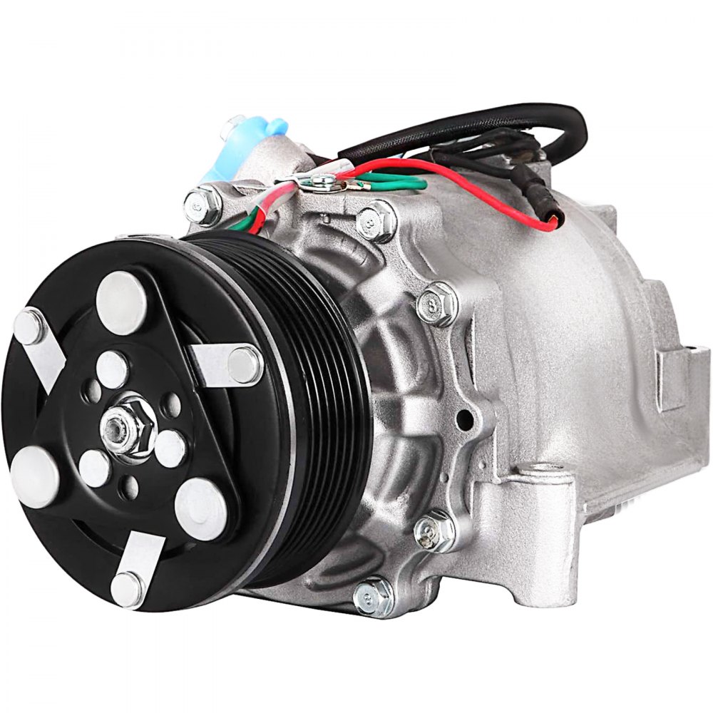 Embrague de compresor de aire acondicionado Honda Civic VEVOR plateado y negro con cables conectados.