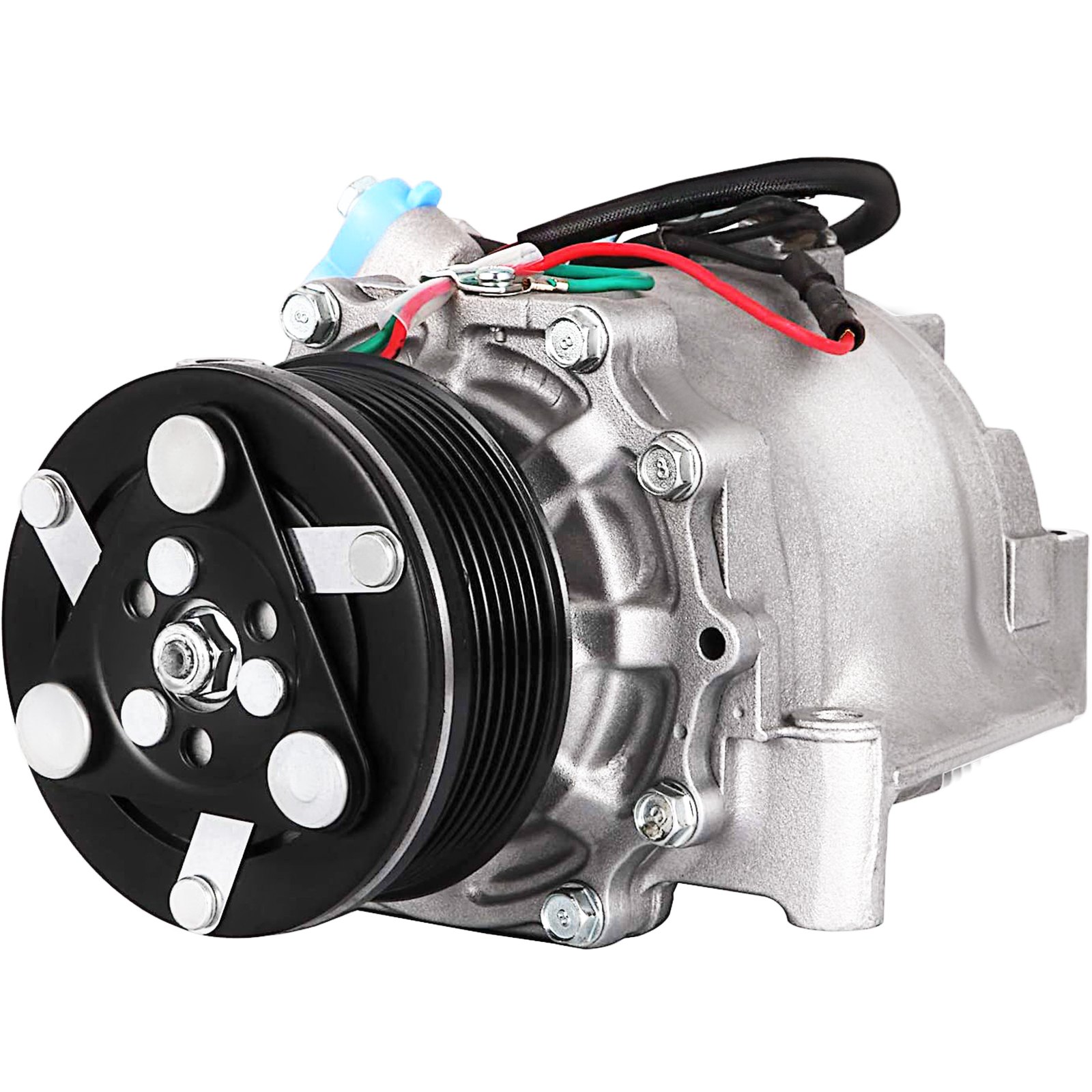 Embrague de compresor de aire acondicionado Honda Civic VEVOR plateado y negro con cables conectados.