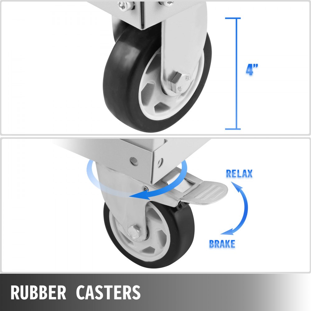 Carro de herramientas VEVOR con ruedas de goma de 4&quot;, con funciones de freno y relajación.