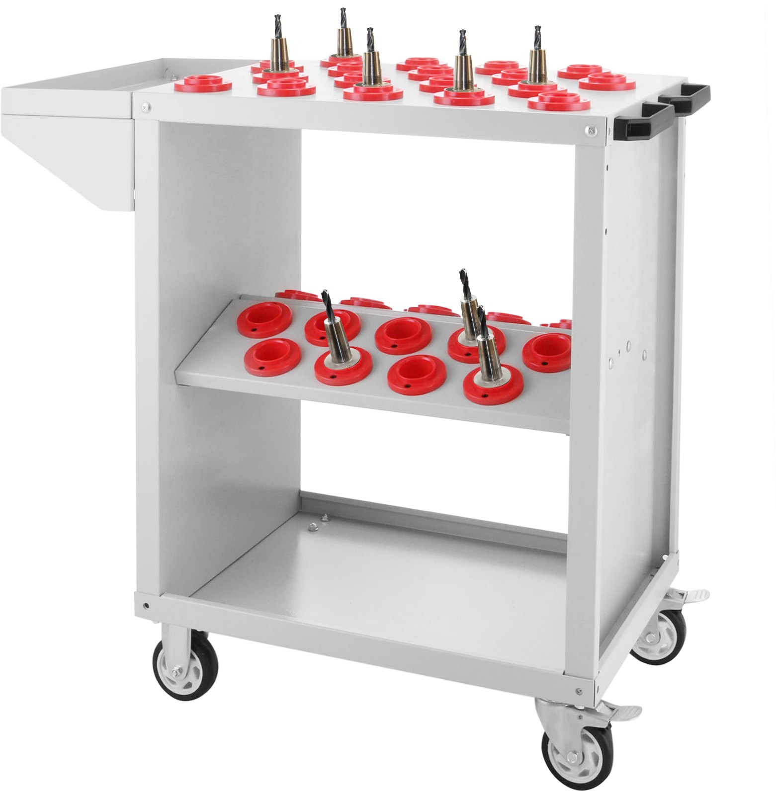 Carro de herramientas VEVOR con portaherramientas rojos y ruedas giratorias.