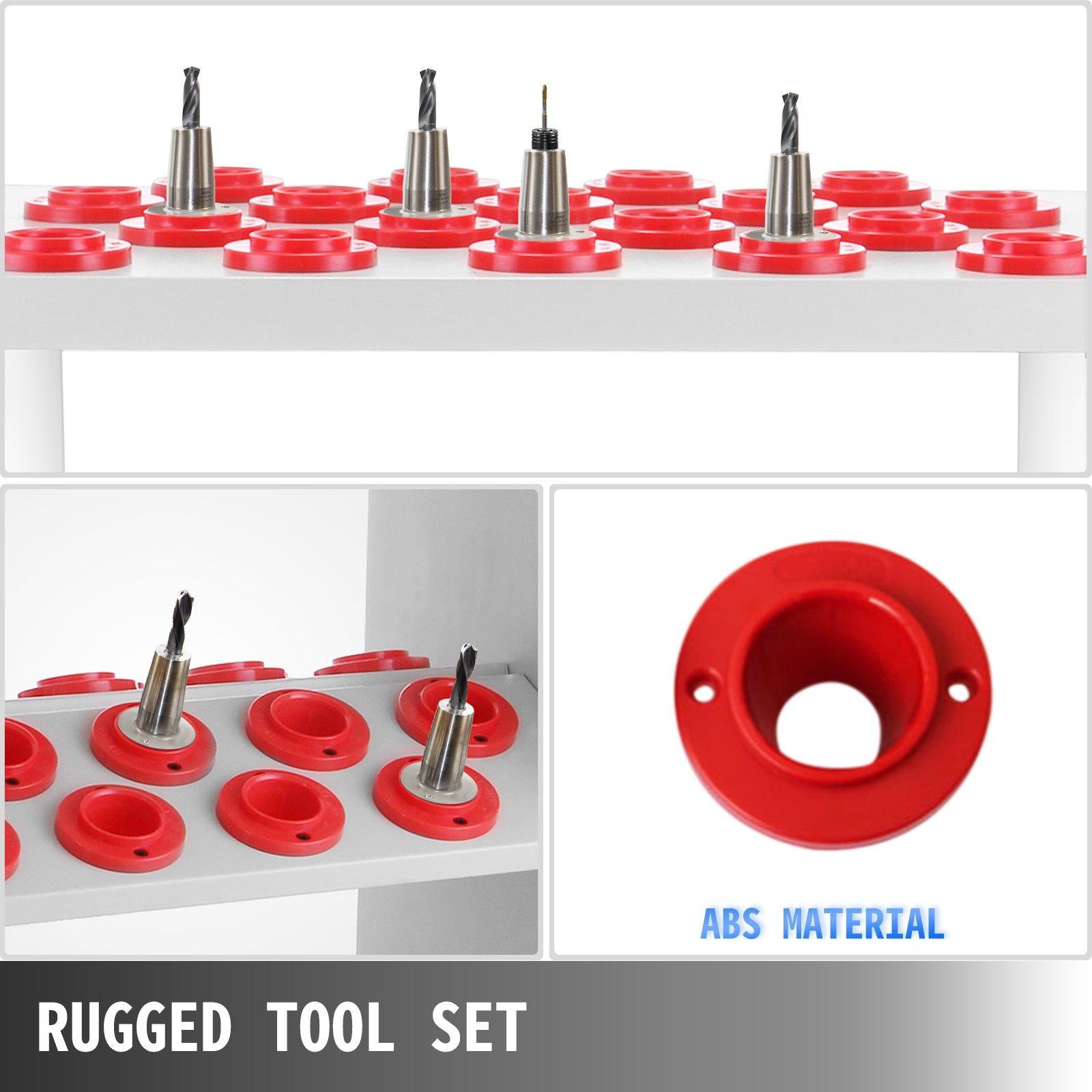 Carro de herramientas VEVOR con portaherramientas de material ABS rojo y brocas. Juego de herramientas robusto.