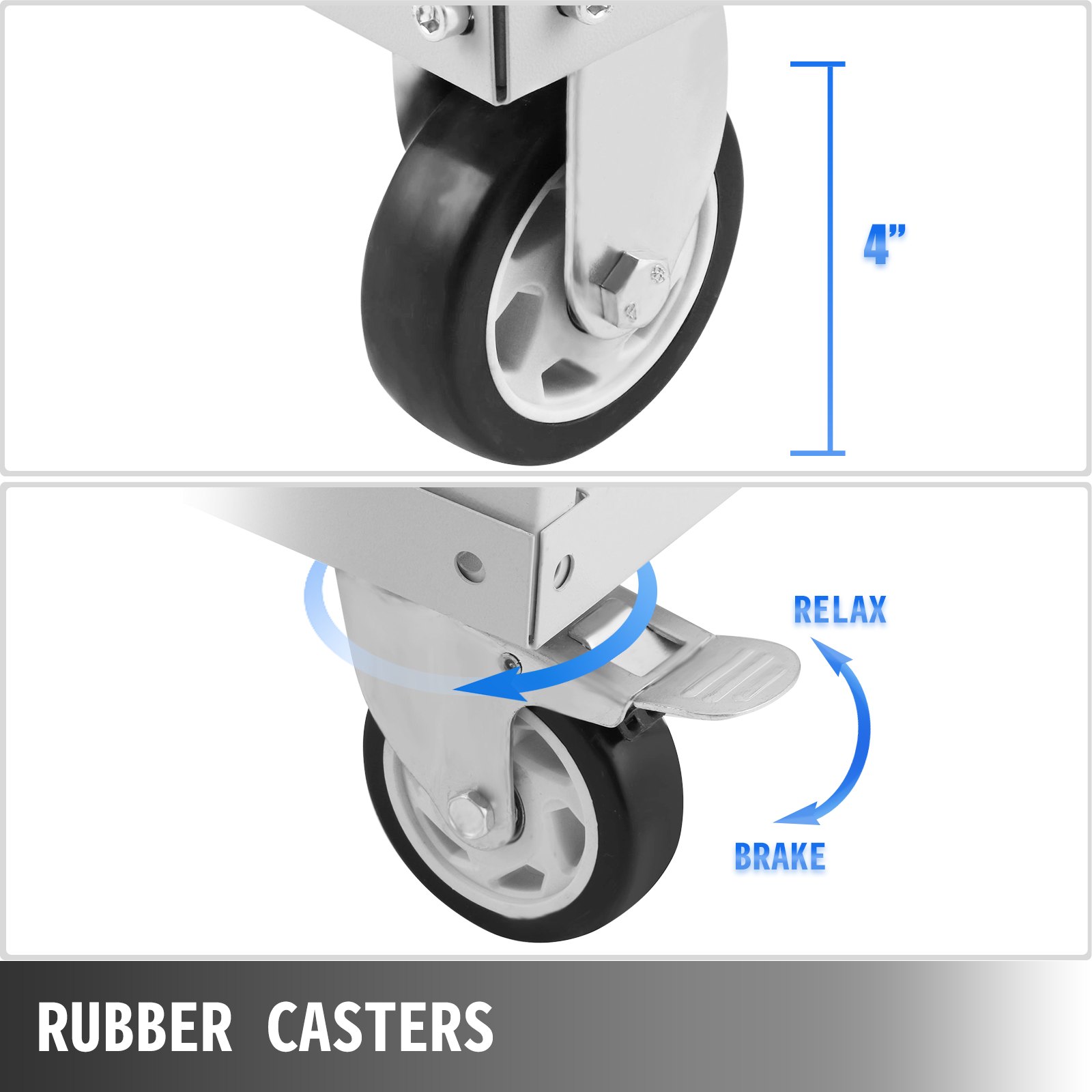 Carro de herramientas VEVOR con ruedas de goma de 4&quot;, con funciones de freno y relajación.