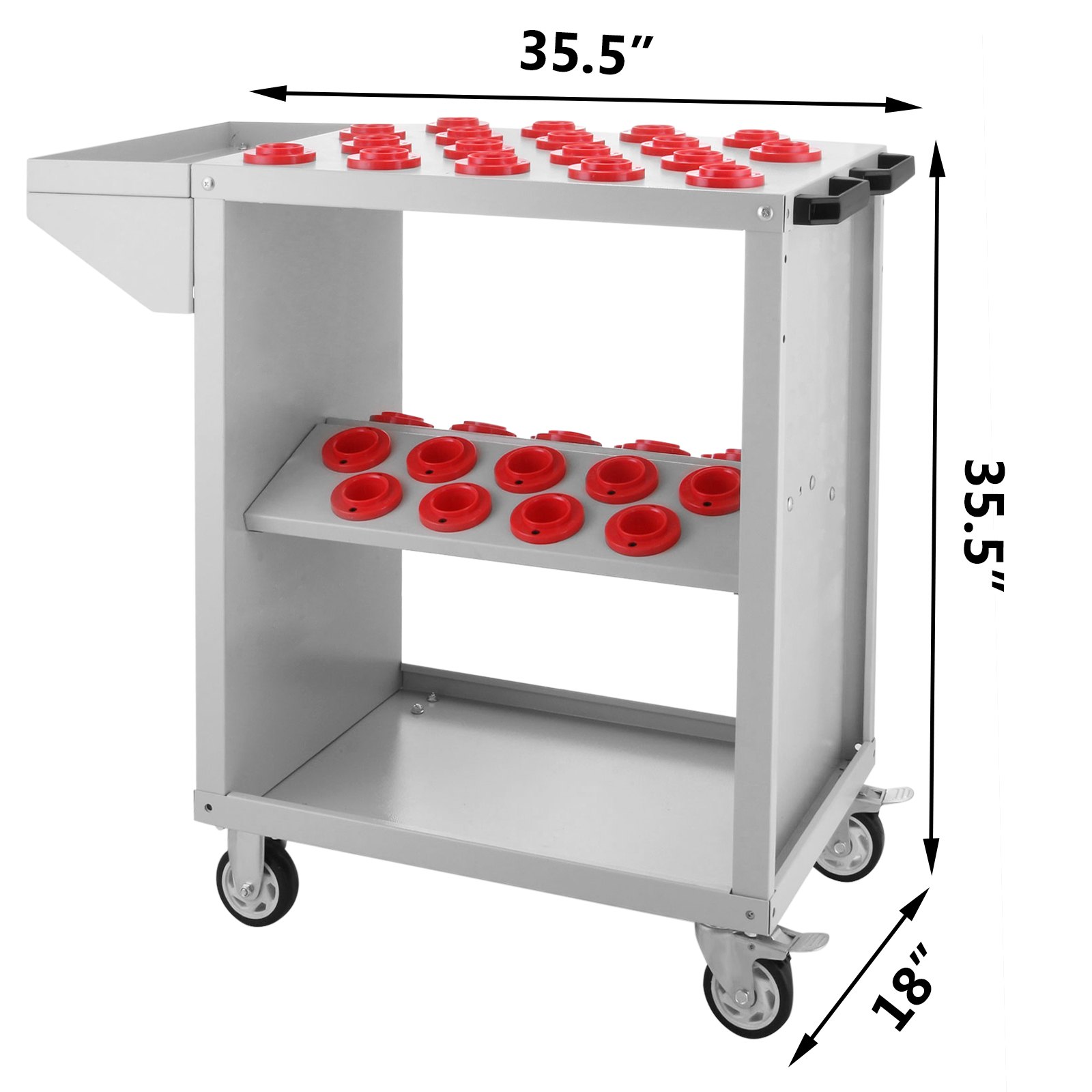Carro de herramientas VEVOR con portaherramientas rojos, 35,5&quot; de alto y ancho y 18&quot; de profundidad.