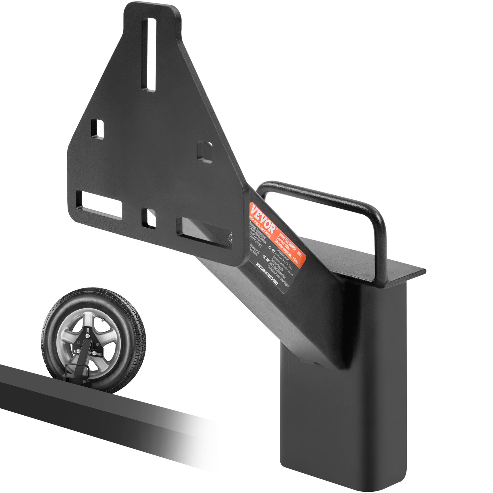 Porta llantas de repuesto VEVOR, soporte para llanta de repuesto de remolque, capacidad de 72 kg, accesorio para remolque utilitario. Compatible con la mayoría de ruedas de 4, 5, 6 y 8 espárragos en patrones de pernos de 4", 4,25", 4,5", 4,75", 5", 5,5", 6" y 6,5".