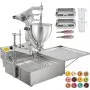 Freidora de donas manual VEVOR, mini máquina comercial para hacer donas, capacidad de 9 l, tolva, 3 moldes, grosor ajustable, 3000 W, acero inoxidable