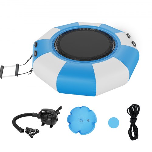VEVOR Saltador de agua inflable, trampolín de agua recreativo de 6.5 pies, plataforma de natación de rebote portátil con escalera de 3 escalones y bomba de aire eléctrica, reboteador flotante para niños adultos para piscina, lago, deportes acuáticos