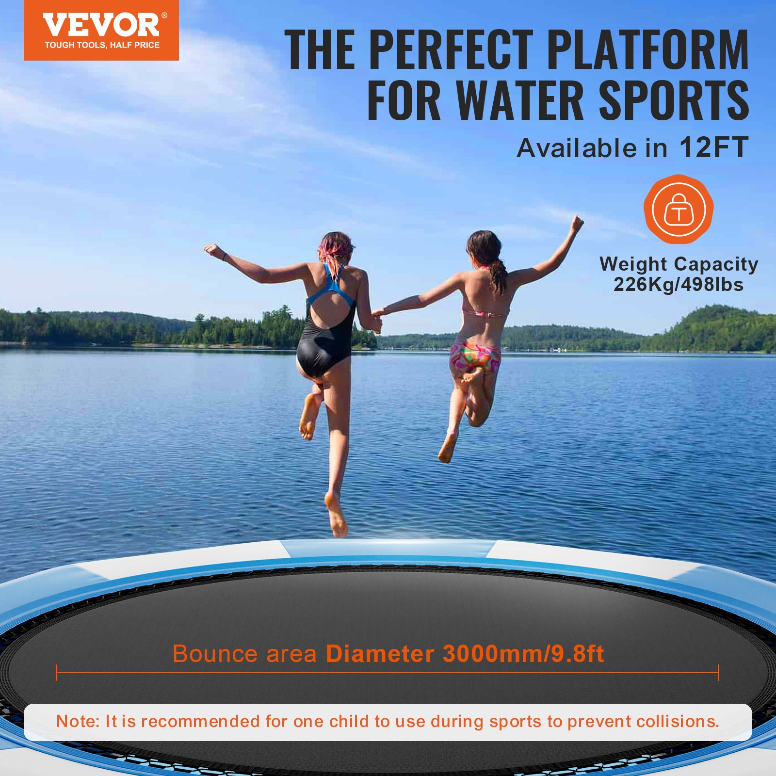 VEVOR Saltador de agua inflable, trampolín de agua recreativo de 13 pies, plataforma de natación de rebote portátil con escalera de 3 escalones y bomba de aire eléctrica, reboteador flotante para niños adultos para piscina, lago, deportes acuáticos