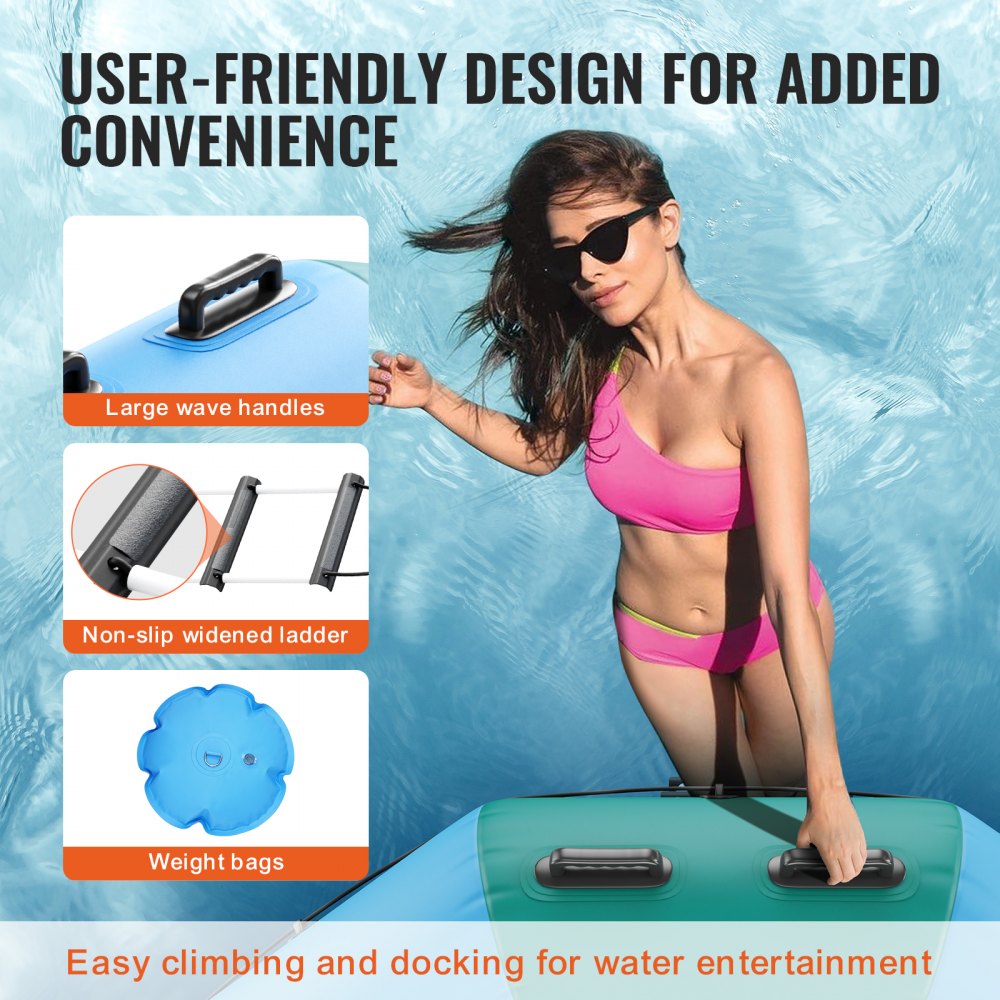 VEVOR Saltador de agua inflable, trampolín de agua recreativo de 15 pies, plataforma de natación de rebote portátil con escalera de 3 escalones y bomba de aire eléctrica, reboteador flotante para niños adultos para piscina, lago, deportes acuáticos