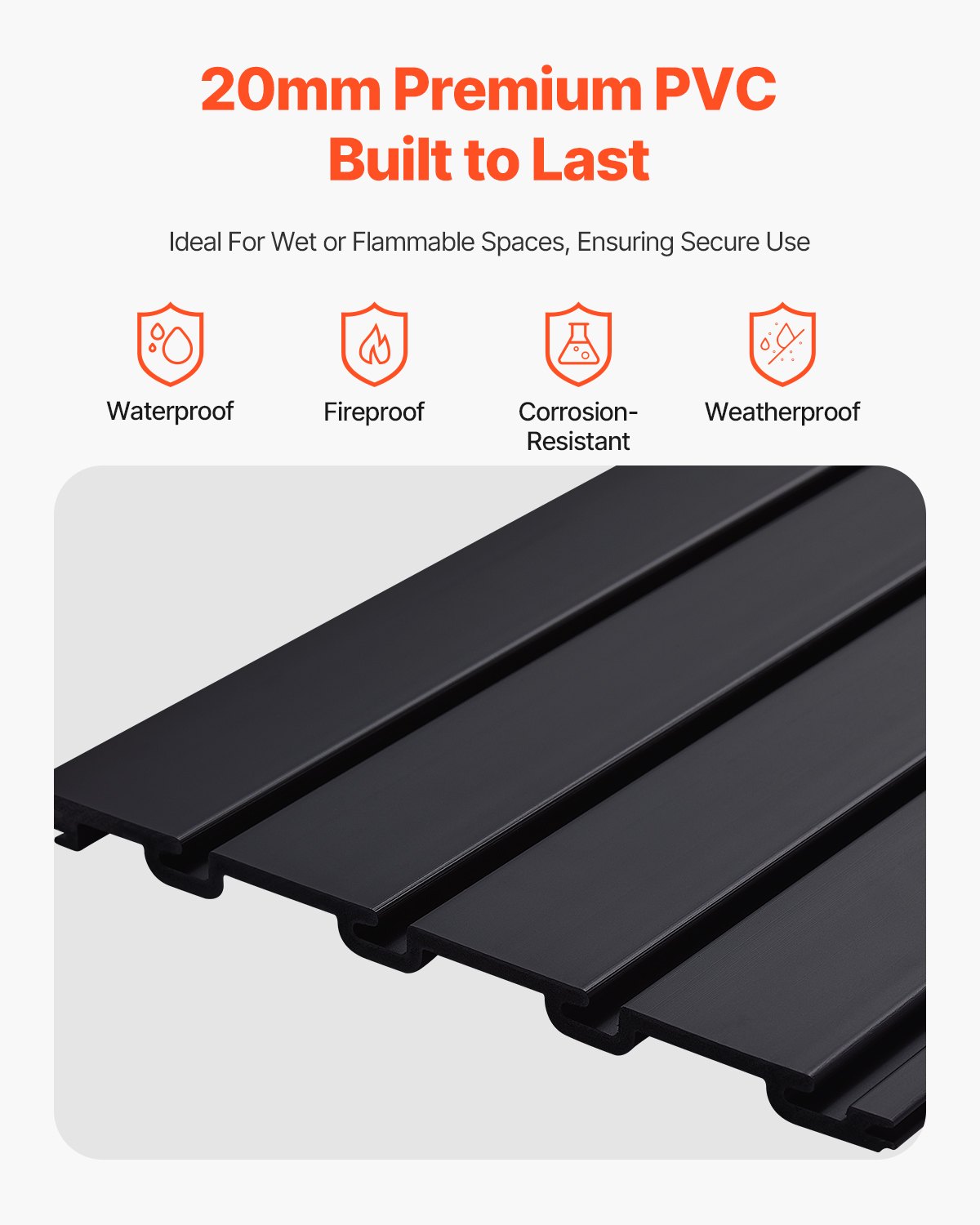 Panel de pared de listones VEVOR, 2 x 4 pies, panel de listones de garaje de PVC con diseño modular, panel de listones negro fácil de instalar y ajustable con estructura de acoplamiento y corte DIY, apto para almacenamiento y exhibición.