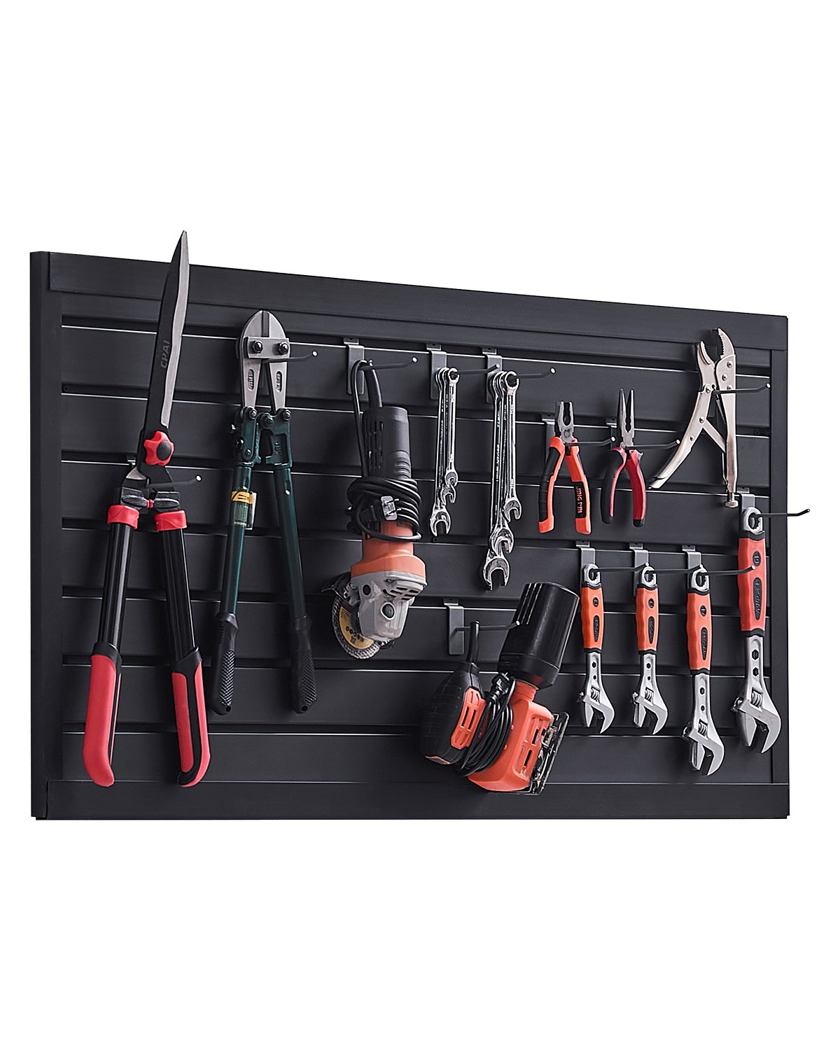 Panel de pared de listones VEVOR, 2 x 4 pies, panel de listones de garaje de PVC con diseño modular, panel de listones negro fácil de instalar y ajustable con estructura de acoplamiento y corte DIY, apto para almacenamiento y exhibición.