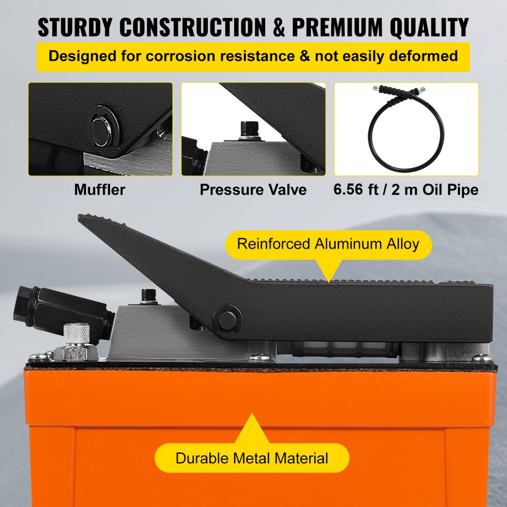 Bomba hidráulica de aire VEVOR 10000 PSI Bomba de aire sobre bomba hidráulica Depósito de 1/2 galón Bomba hidráulica accionada por pie de pedal de aire 3/8" NPT con manguera de 6.56 pies 2 Conector de acción simple para reparación de automóviles (naranja)