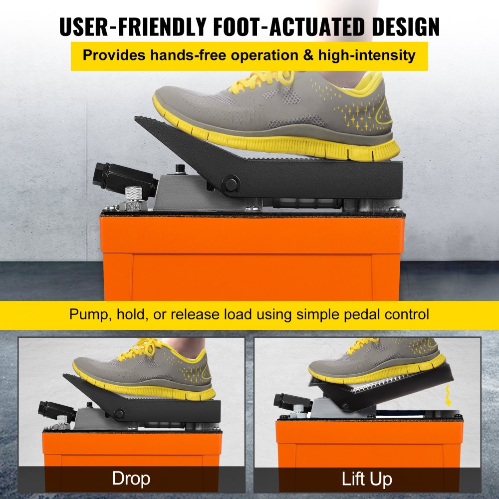 Bomba hidráulica de aire VEVOR 10000 PSI Bomba de aire sobre bomba hidráulica Depósito de 1/2 galón Bomba hidráulica accionada por pie de pedal de aire 3/8" NPT con manguera de 6.56 pies 2 Conector de acción simple para reparación de automóviles (naranja)