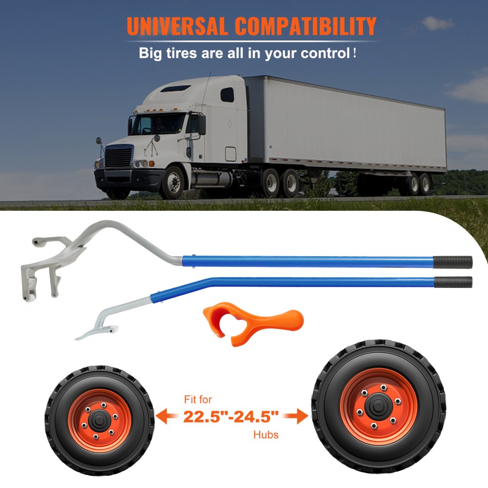 Herramienta de desmontaje y montaje de neumáticos VEVOR con compatibilidad universal para bujes de 22,5&quot; a 24,5&quot;.