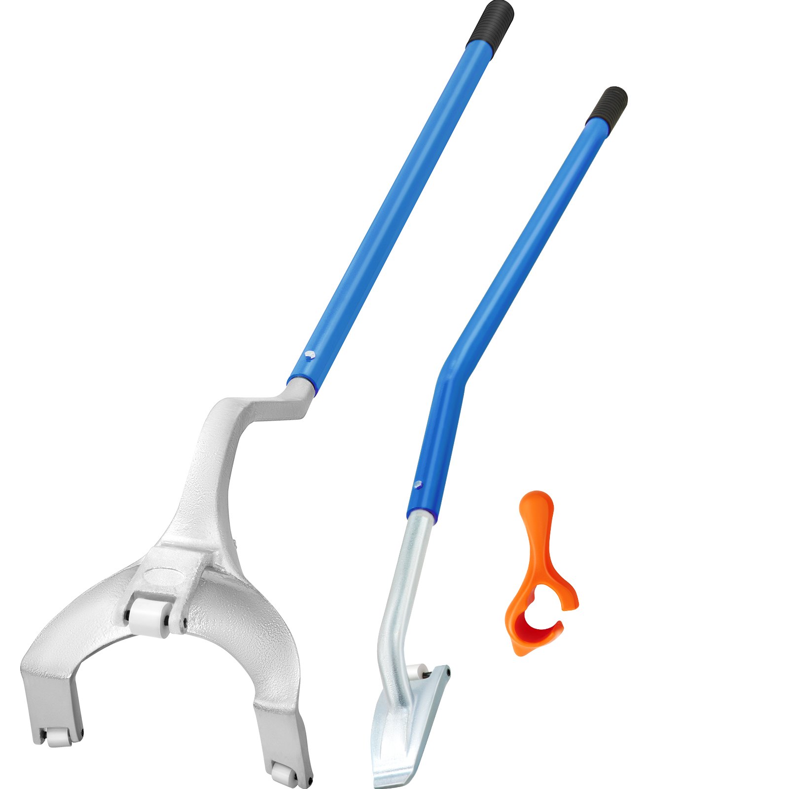 Juego de herramientas para desmontar y montar neumáticos VEVOR con mangos azules y componente naranja.