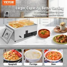 VEVOR Calentador de Comida Calentador de alimentos comercial de 2 sartenes 2 mesas de vapor eléctricas de 12 cuartos de galón