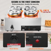 Calentador de sopa eléctrico VEVOR, cuatro ollas redondas de acero inoxidable de 7,4 cuartos de galón, temperatura ajustable de 86 ~ 185 °F, baño María comercial de 1500 W con botón de reinicio y quemado antiseco, estación de sopa para restaurante, buffet, plateado