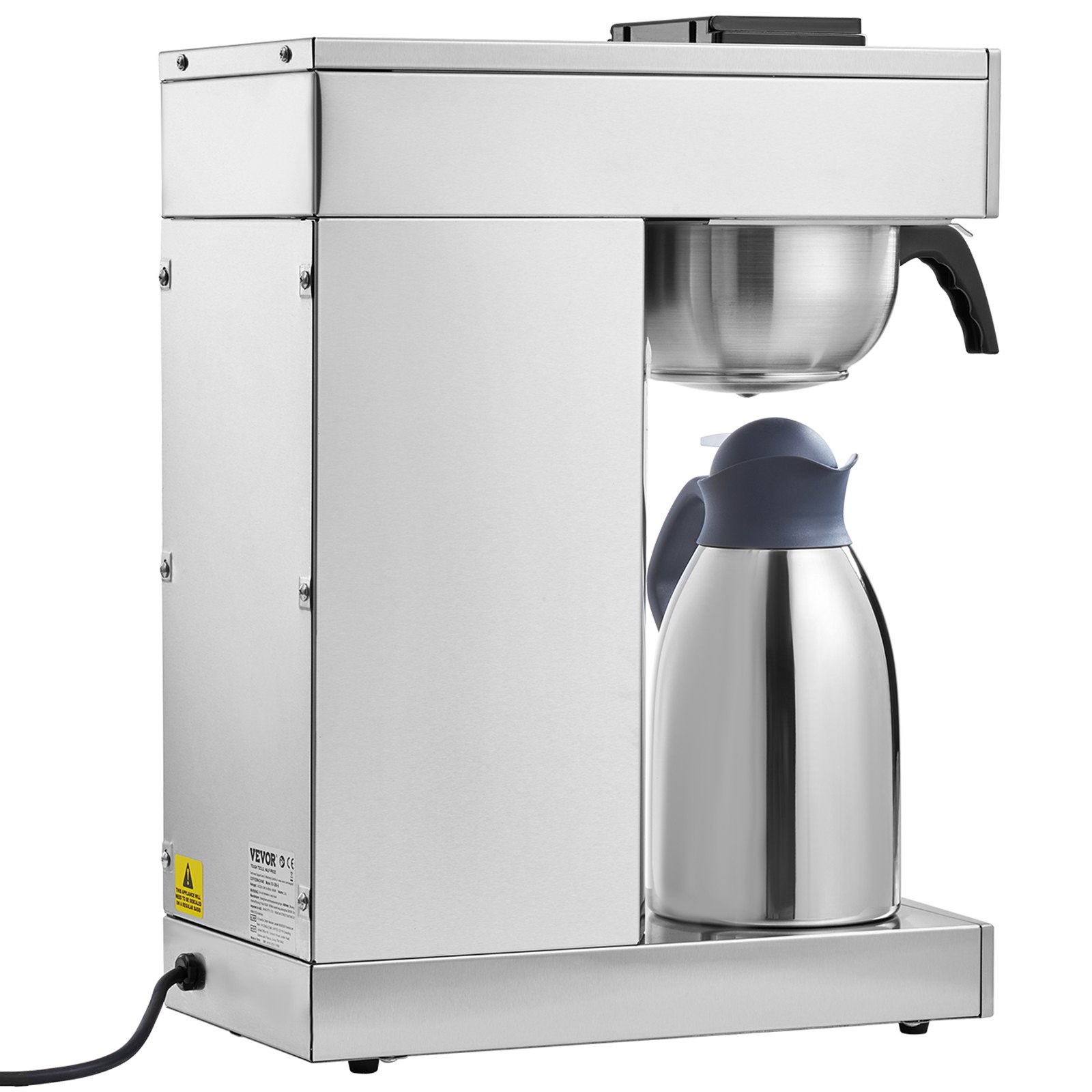 VEVOR Cafetera de goteo comercial de 12 tazas, cafetera con jarra térmica para mantener caliente o fría, cafetera de acero inoxidable para restaurantes, oficinas y cafeterías.