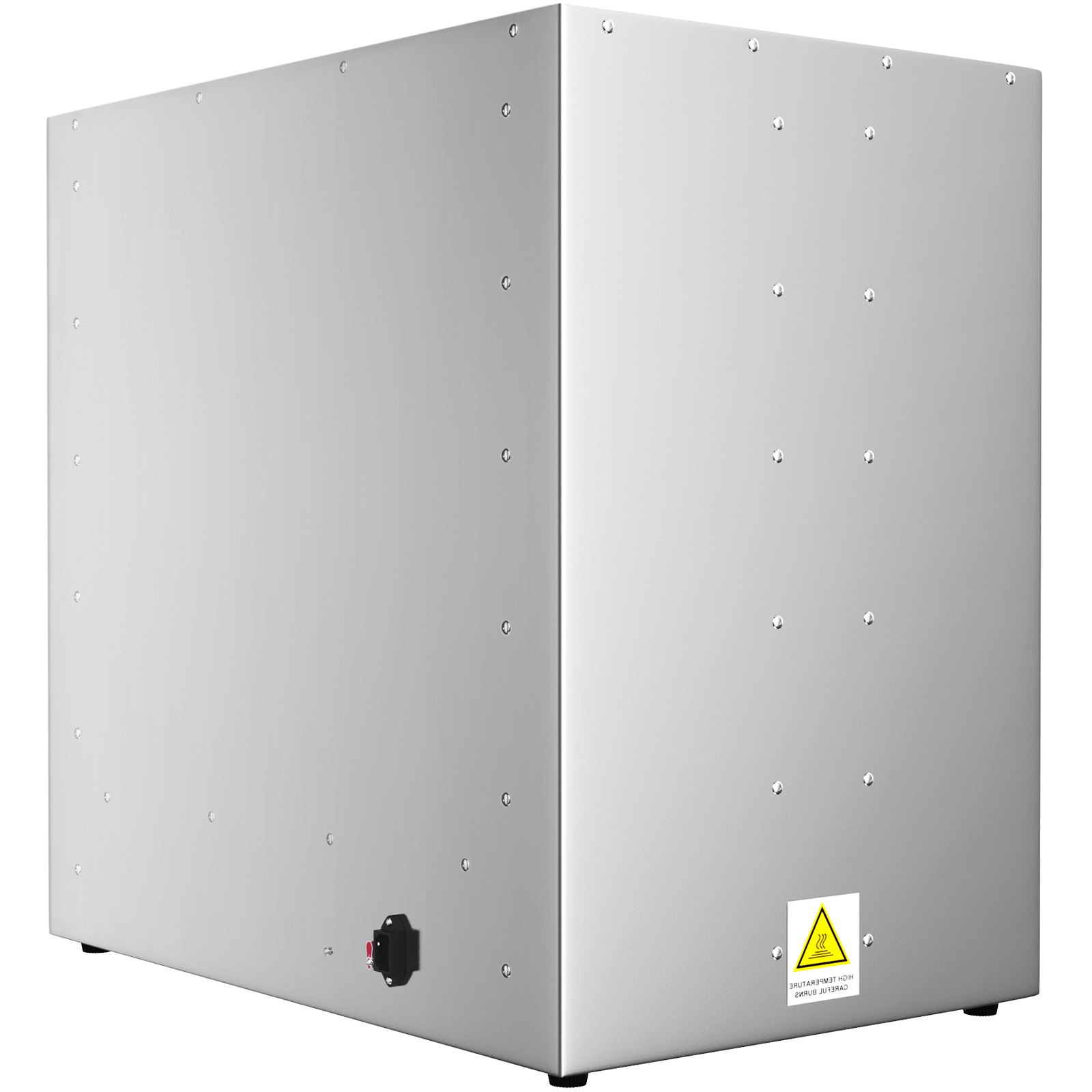 Calentador de alimentos tipo caja caliente VEVOR con exterior de acero inoxidable e interruptor de control.