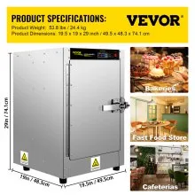 Calentador de alimentos VEVOR Hot Box, calentador de concesión de 19 x 19 x 29 pulgadas con bandeja de agua, cinco sartenes desechables para catering, pizza de encimera, empanadas, pastelería, empanada, caja de retención de alimentos calientes de concesión, 110 V listado