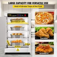 Calentador de alimentos VEVOR Hot Box, calentador de concesión de 16 x 16 x 24 pulgadas con bandeja de agua, cuatro sartenes desechables para catering, pizza de encimera, empanadas, pastelería, empanada, caja de retención de alimentos calientes de concesión, 110 V listado