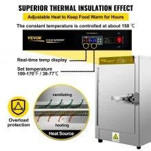 Calentador de alimentos VEVOR Hot Box, calentador de concesión de 16 x 16 x 24 pulgadas con bandeja de agua, cuatro sartenes desechables para catering, pizza de encimera, empanadas, pastelería, empanada, caja de retención de alimentos calientes de concesión, 110 V listado