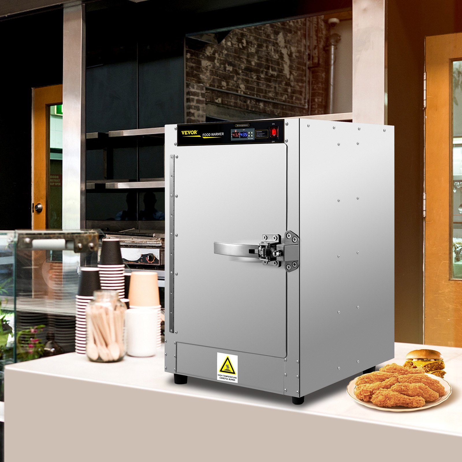 Calentador de alimentos VEVOR Hot Box, 16" x 16" x 24" Calentador de concesión con bandeja de agua, cuatro bandejas de catering desechables, para pizzas, hamburguesas, pasteles, empanadas, para concesión de alimentos calientes Probado según las normas UL