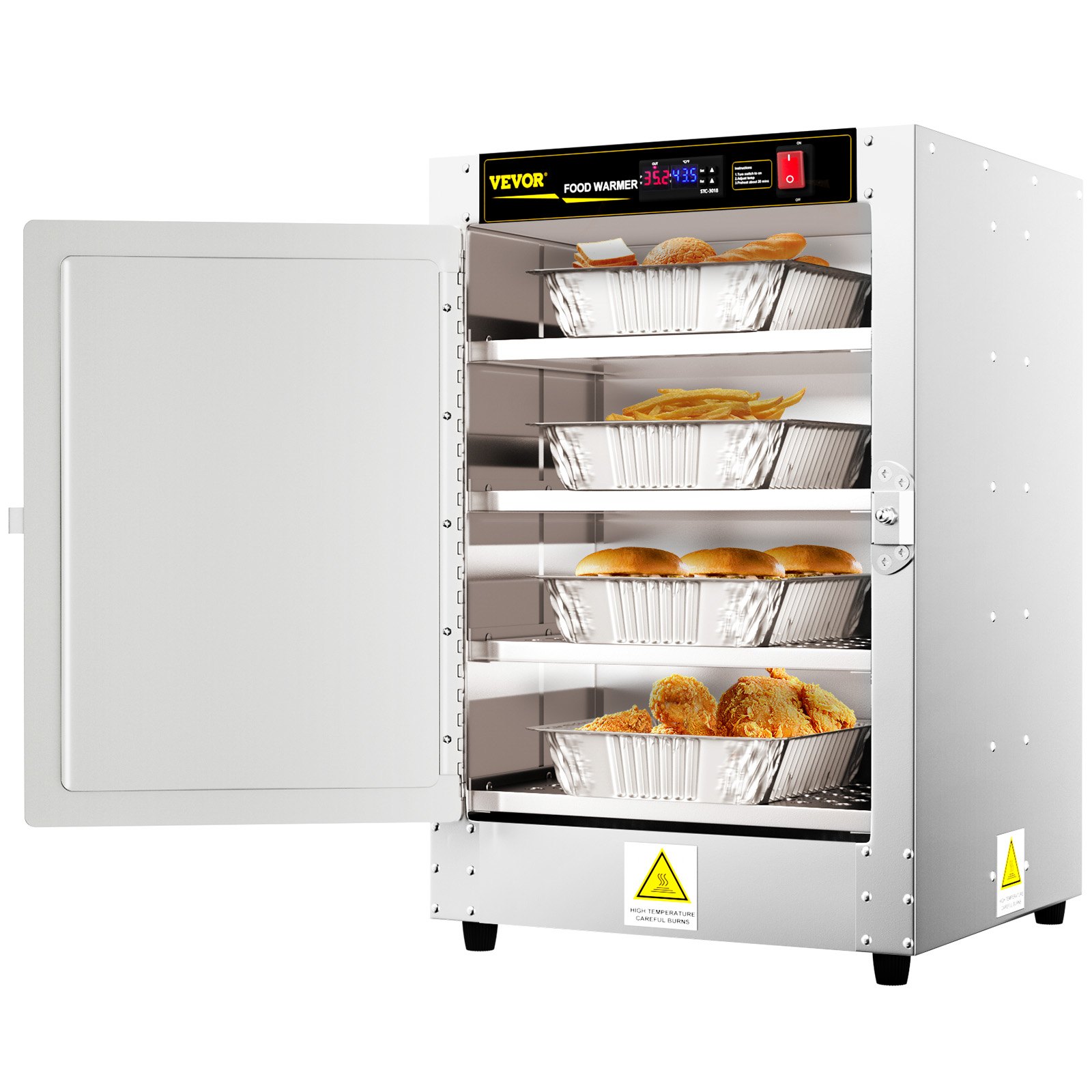 Calentador de alimentos VEVOR Hot Box, 16" x 16" x 24" Calentador de concesión con bandeja de agua, cuatro bandejas de catering desechables, para pizzas, hamburguesas, pasteles, empanadas, para concesión de alimentos calientes Probado según las normas UL