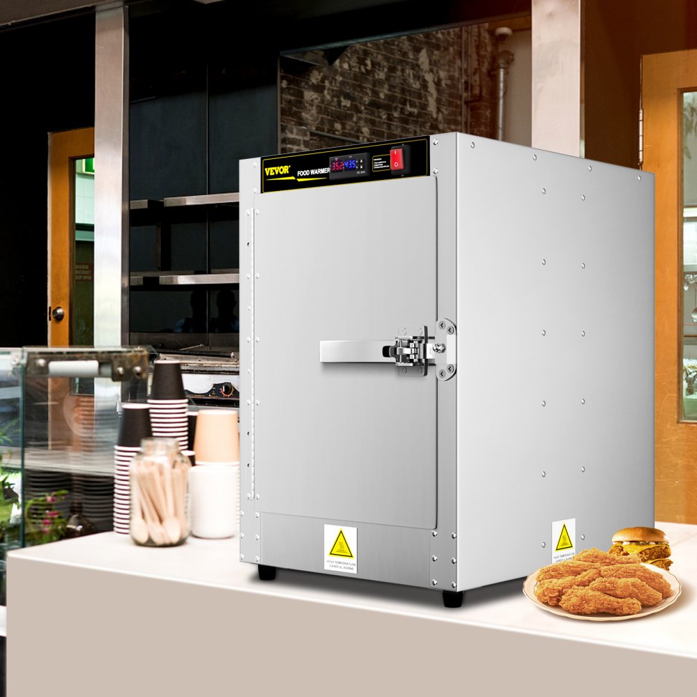 Calentador de alimentos VEVOR Hot Box, 40,6 x 56,5 x 61 cm, con bandeja de agua y cuatro bandejas desechables para catering. Ideal para pizzas, hamburguesas, pasteles y empanadas. Probado según las normas.