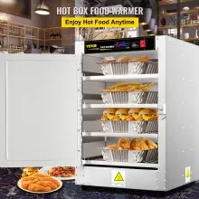 Calentador de alimentos VEVOR Hot Box, calentador de concesión de 16 x 22 x 24 pulgadas con bandeja de agua, cuatro sartenes desechables para catering, pizza de mostrador, empanadas, pasteles, empanada, caja de retención de alimentos calientes de concesión, 110 V listado