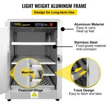 Calentador de alimentos VEVOR Hot Box, calentador de concesión de 16 x 22 x 24 pulgadas con bandeja de agua, cuatro sartenes desechables para catering, pizza de mostrador, empanadas, pasteles, empanada, caja de retención de alimentos calientes de concesión, 110 V listado