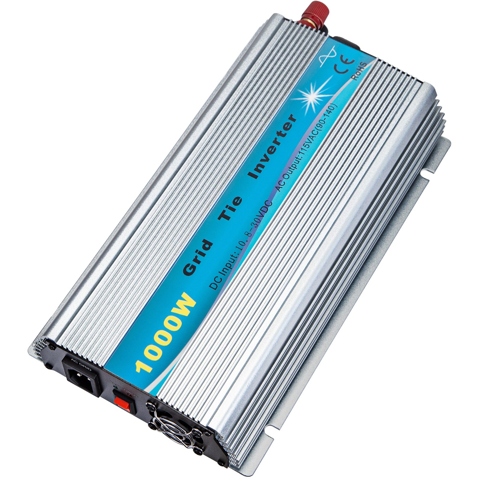 Inversor solar de conexión a red VEVOR, inversor de potencia MPPT de 1000 W, sistema de conexión a red solar de 50/60 Hz, inversor de conexión a red, entrada DC10.8-30V a salida AC90-140V Inversor de conexión a red de turbina eólica para sistema de panel solar