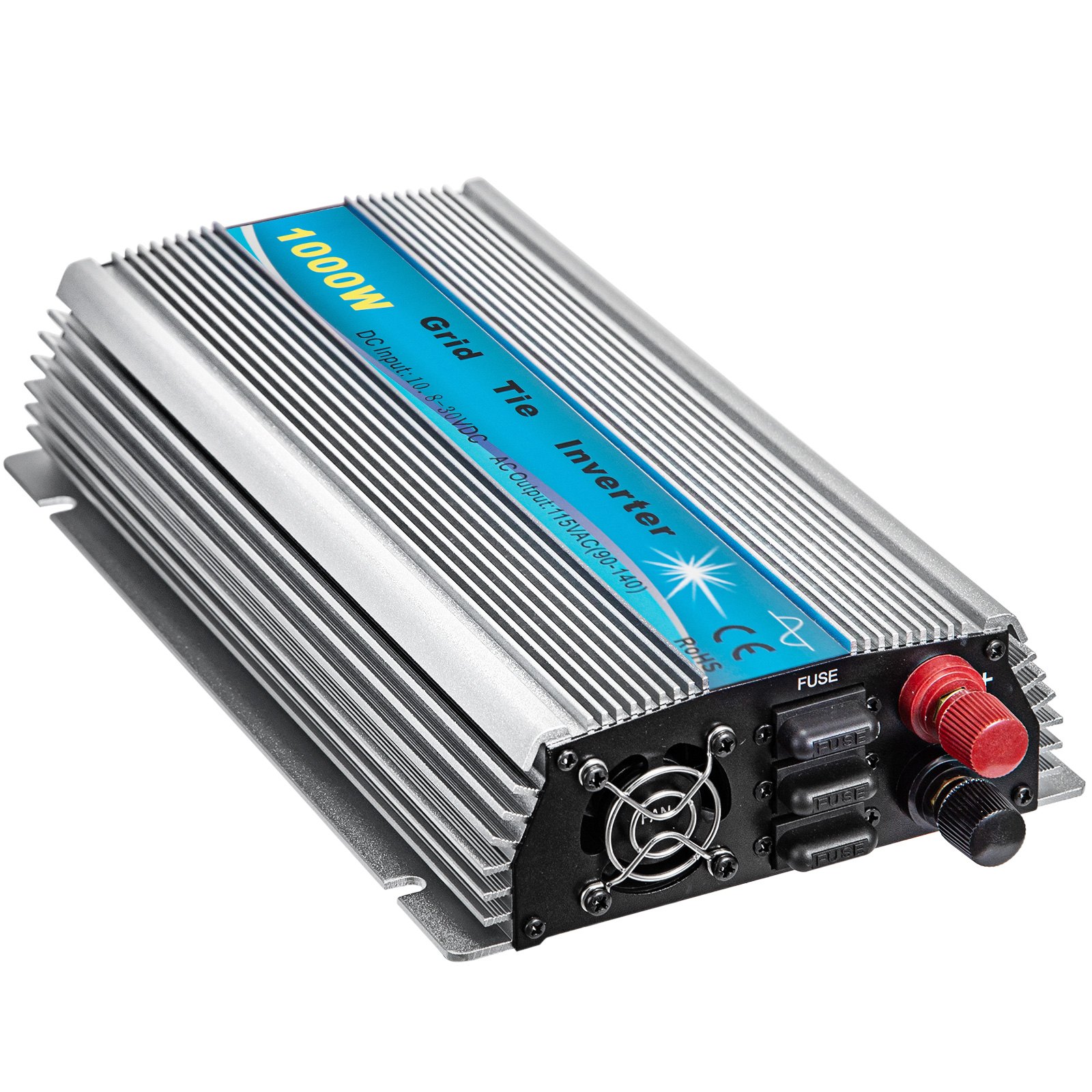 Inversor solar de conexión a red VEVOR, inversor de potencia MPPT de 1000 W, sistema de conexión a red solar de 50/60 Hz, inversor de conexión a red, entrada DC10.8-30V a salida AC90-140V Inversor de conexión a red de turbina eólica para sistema de panel solar