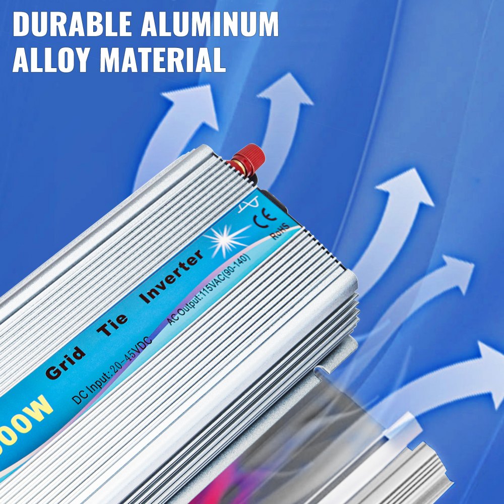 Inversor solar de conexión a red VEVOR, inversor de potencia MPPT de 1000 W, sistema de conexión a red solar de 50/60 Hz, inversor de conexión a red, entrada de CC 20-45 V a salida de CA 90-140 V Inversor de conexión a red de turbina eólica para sistema de panel solar